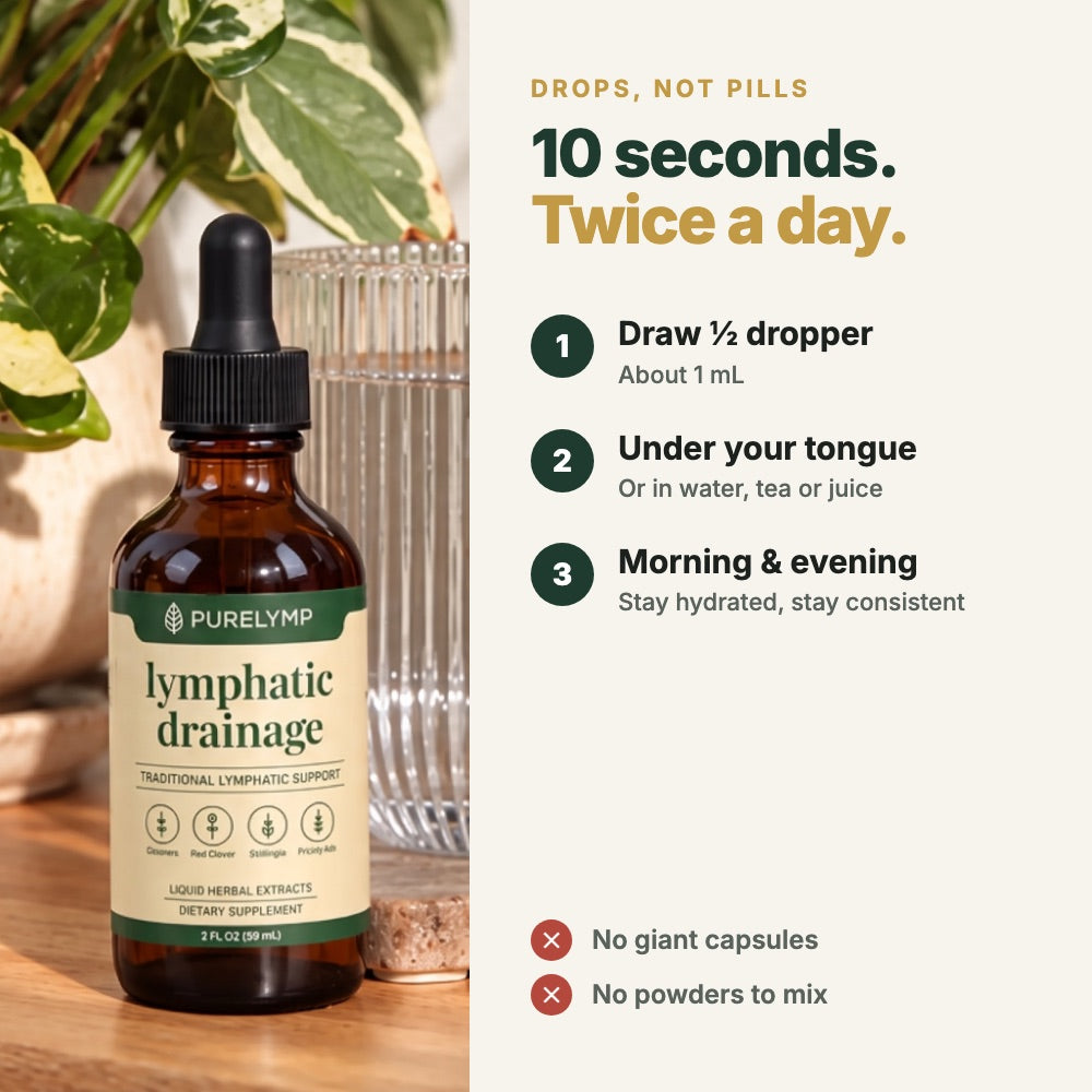 How to take PureLymp: half a dropper, under the tongue or in water, morning and evening