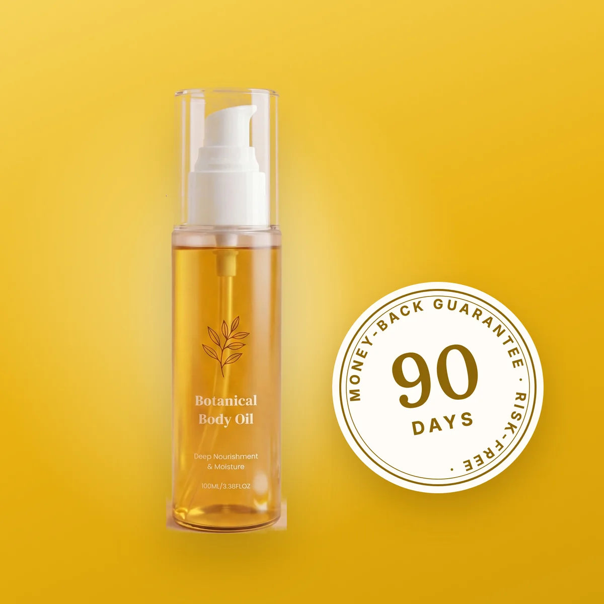 Botanical Body Oil with a 90-day money-back guarantee seal